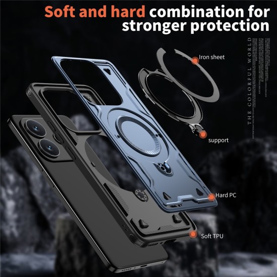 Husa military armour cu inel metalic, ALC MOBILE, compatibila cu Xiaomi Redmi Note 14 5G, Albastru