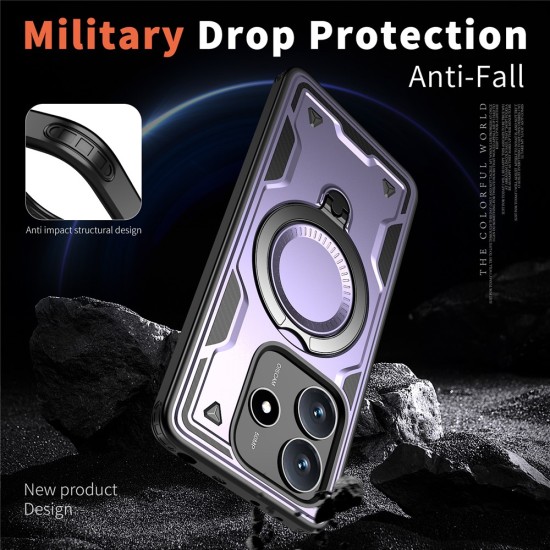 Husa military armour cu inel metalic, ALC MOBILE, compatibila cu Xiaomi Redmi Note 14 5G, Mov