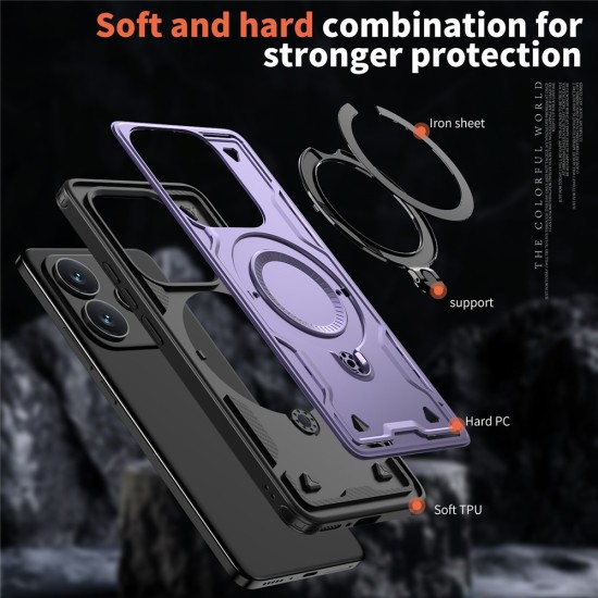 Husa military armour cu inel metalic, ALC MOBILE, compatibila cu Xiaomi Redmi Note 14 5G, Mov