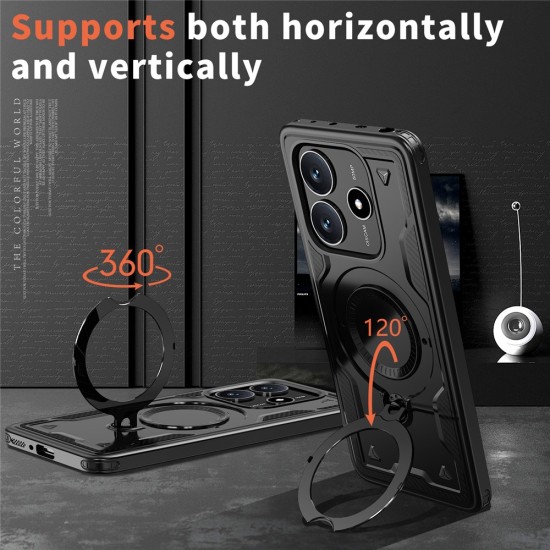 Husa military armour cu inel metalic, ALC MOBILE, compatibila cu Xiaomi Redmi Note 14 5G, Negru