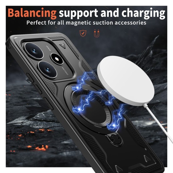 Husa military armour cu inel metalic, ALC MOBILE, compatibila cu Xiaomi Redmi Note 14 5G, Negru
