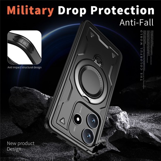 Husa military armour cu inel metalic, ALC MOBILE, compatibila cu Xiaomi Redmi Note 14 5G, Negru