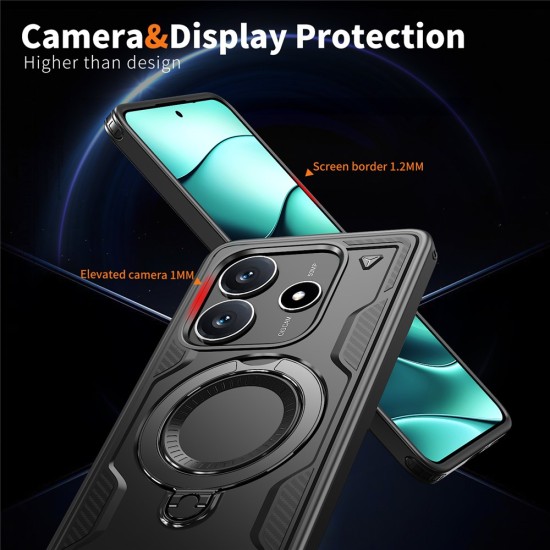 Husa military armour cu inel metalic, ALC MOBILE, compatibila cu Xiaomi Redmi Note 14 5G, Negru