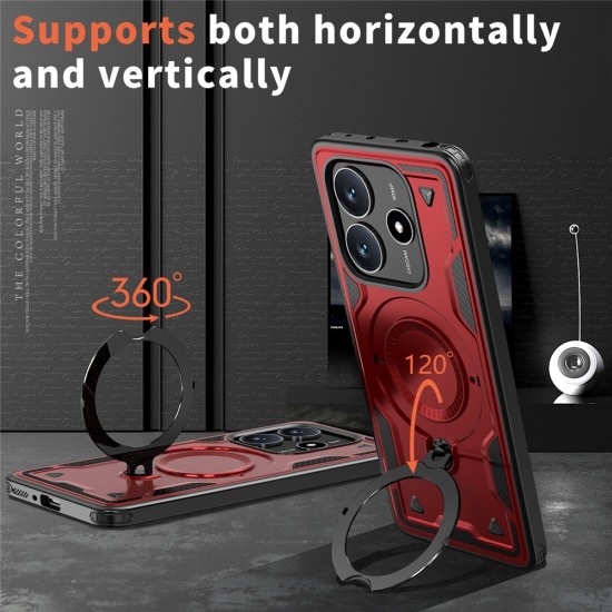 Husa military armour cu inel metalic, ALC MOBILE, compatibila cu Xiaomi Redmi Note 14 5G, Rosu
