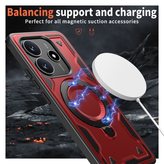 Husa military armour cu inel metalic, ALC MOBILE, compatibila cu Xiaomi Redmi Note 14 5G, Rosu