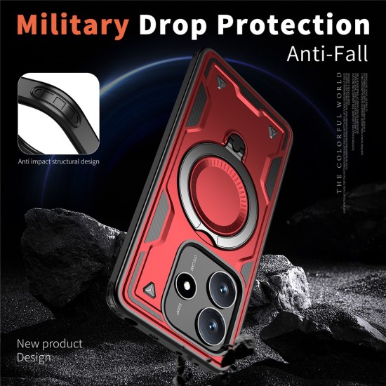Husa military armour cu inel metalic, ALC MOBILE, compatibila cu Xiaomi Redmi Note 14 5G, Rosu
