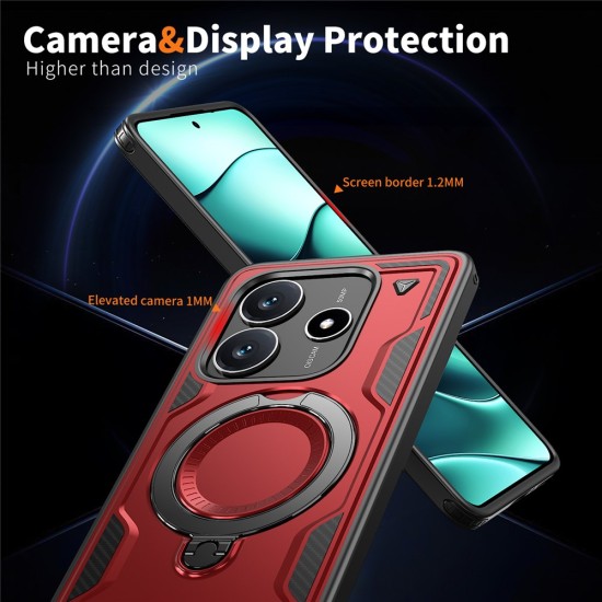 Husa military armour cu inel metalic, ALC MOBILE, compatibila cu Xiaomi Redmi Note 14 5G, Rosu