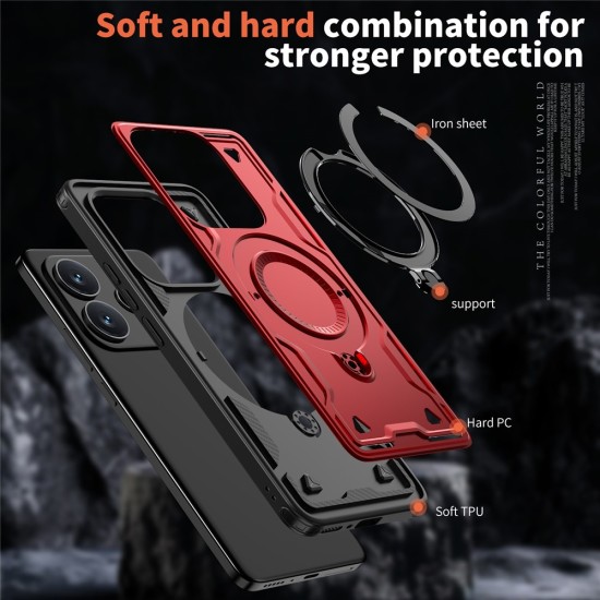 Husa military armour cu inel metalic, ALC MOBILE, compatibila cu Xiaomi Redmi Note 14 5G, Rosu