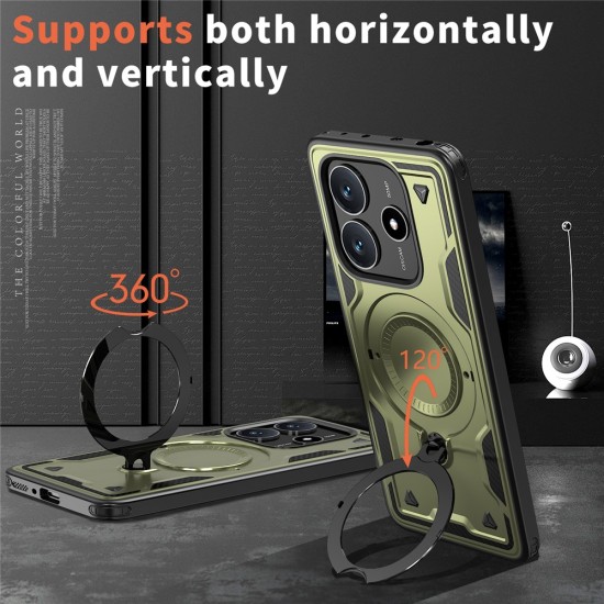 Husa military armour cu inel metalic, ALC MOBILE, compatibila cu Xiaomi Redmi Note 14 5G, Verde