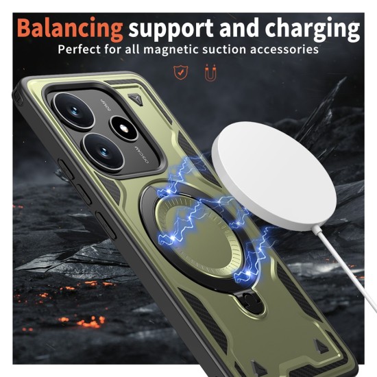 Husa military armour cu inel metalic, ALC MOBILE, compatibila cu Xiaomi Redmi Note 14 5G, Verde