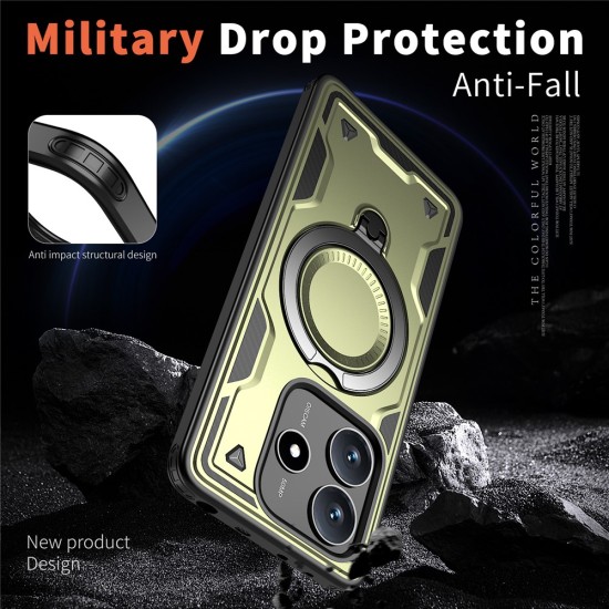 Husa military armour cu inel metalic, ALC MOBILE, compatibila cu Xiaomi Redmi Note 14 5G, Verde