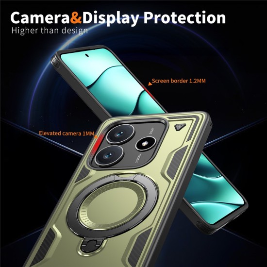 Husa military armour cu inel metalic, ALC MOBILE, compatibila cu Xiaomi Redmi Note 14 5G, Verde