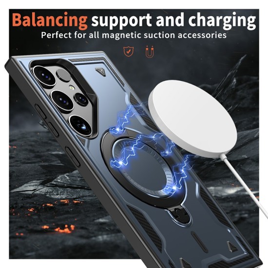 Husa military armour cu inel metalic, ALC MOBILE, compatibila cu Samsung Galaxy S24 Ultra, Albastru