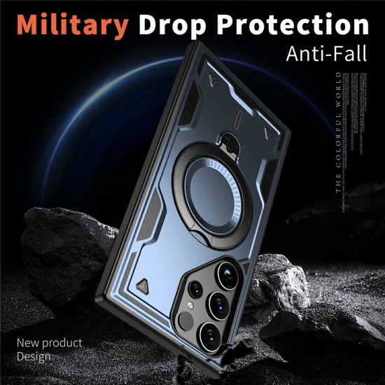 Husa military armour cu inel metalic, ALC MOBILE, compatibila cu Samsung Galaxy S24 Ultra, Albastru