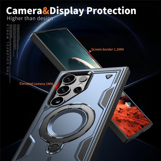 Husa military armour cu inel metalic, ALC MOBILE, compatibila cu Samsung Galaxy S24 Ultra, Albastru