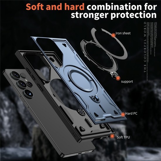 Husa military armour cu inel metalic, ALC MOBILE, compatibila cu Samsung Galaxy S24 Ultra, Albastru