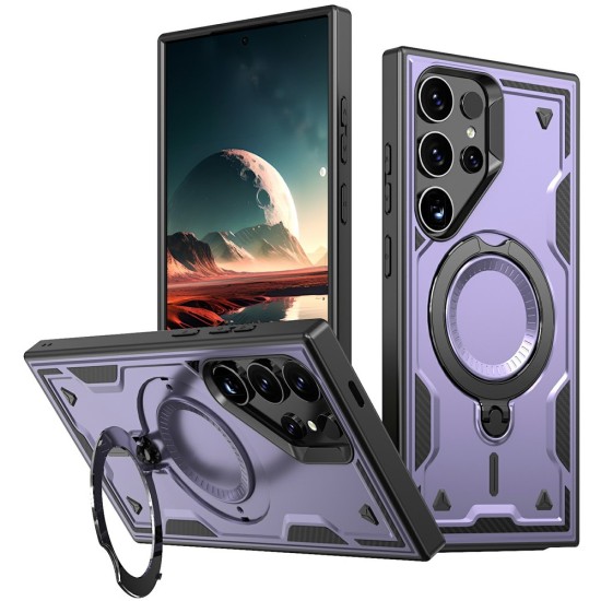 Husa military armour cu inel metalic, ALC MOBILE, compatibila cu Samsung Galaxy S24 Ultra, Mov