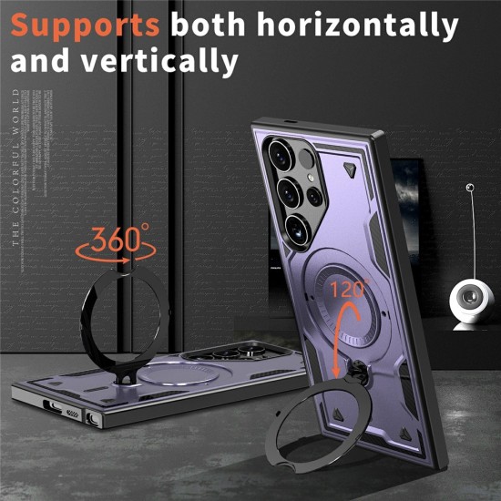 Husa military armour cu inel metalic, ALC MOBILE, compatibila cu Samsung Galaxy S24 Ultra, Mov