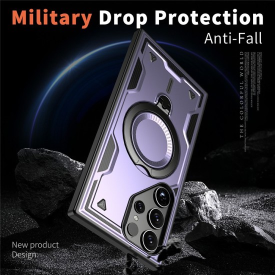 Husa military armour cu inel metalic, ALC MOBILE, compatibila cu Samsung Galaxy S24 Ultra, Mov