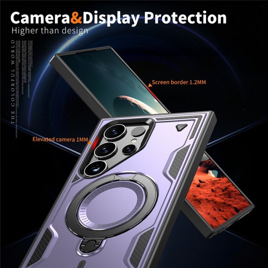 Husa military armour cu inel metalic, ALC MOBILE, compatibila cu Samsung Galaxy S24 Ultra, Mov