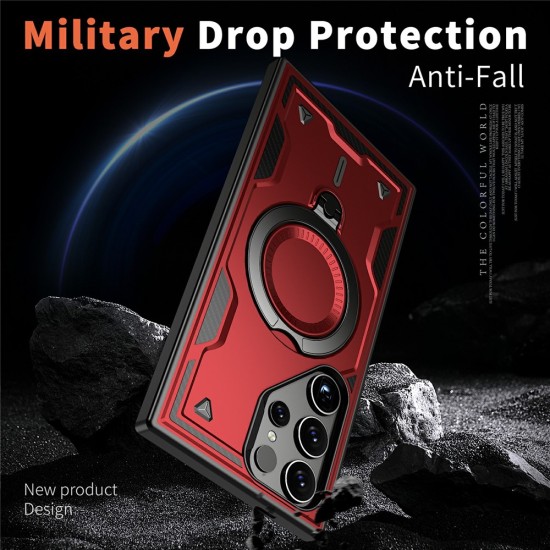 Husa military armour cu inel metalic, ALC MOBILE, compatibila cu Samsung Galaxy S24 Ultra, Rosu