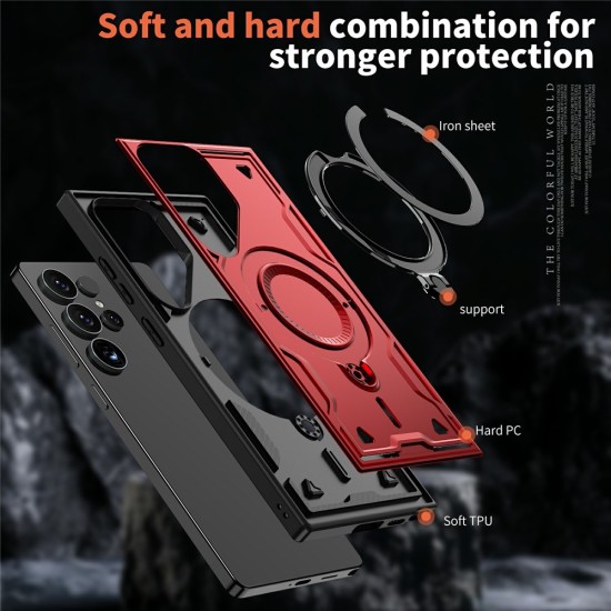 Husa military armour cu inel metalic, ALC MOBILE, compatibila cu Samsung Galaxy S24 Ultra, Rosu