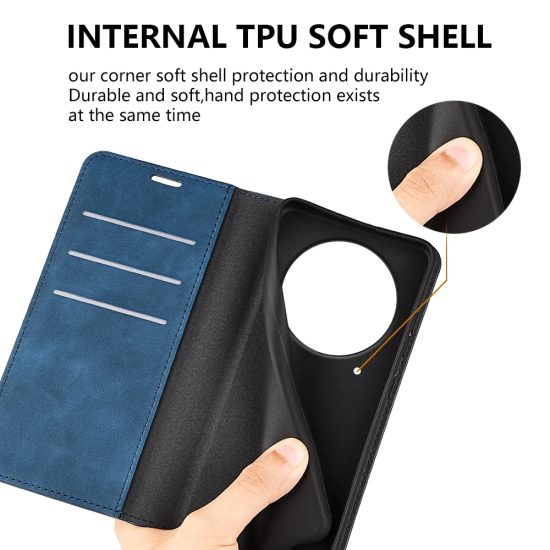 Husa Flip Tip Carte Deluxe Compatibila cu Honor Magic 8 Lite, Piele Ecologica, Stand, Navy Blue