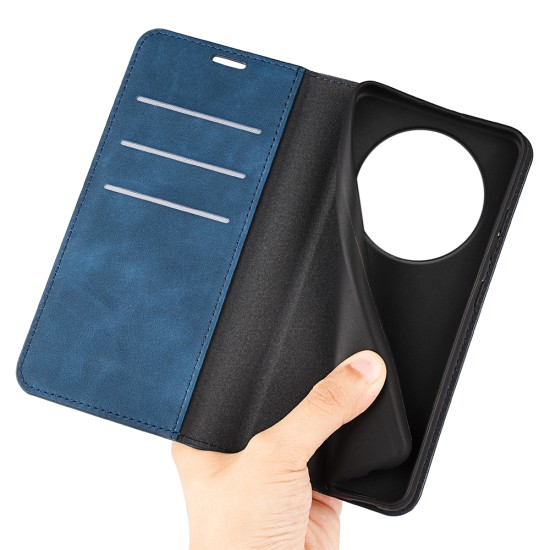 Husa Flip Tip Carte Deluxe Compatibila cu Honor Magic 8 Lite, Piele Ecologica, Stand, Navy Blue