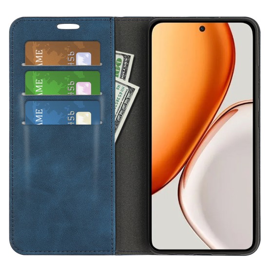 Husa Flip Tip Carte Deluxe Compatibila cu Honor Magic 8 Lite, Piele Ecologica, Stand, Navy Blue