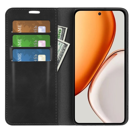 Husa Flip Tip Carte Deluxe Compatibila cu Honor Magic 8 Lite, Piele Ecologica, Stand, Negru