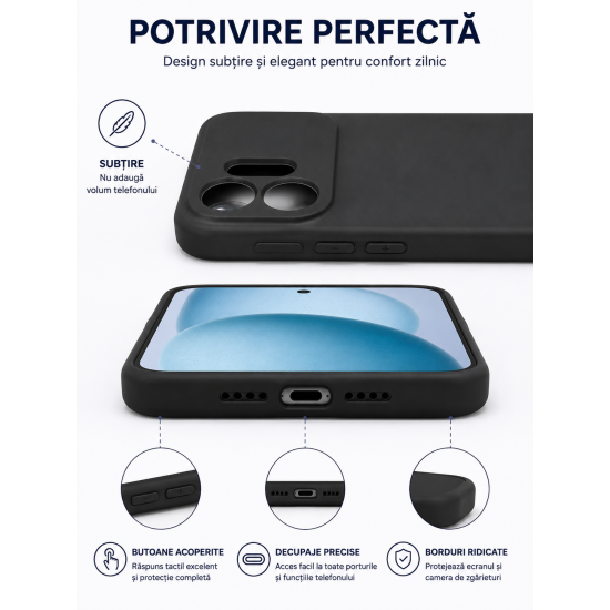 Husa Soft Touch, slim, ALC Mobile, anti soc, compatibila cu Honor 600 5G, Negru Tpu
