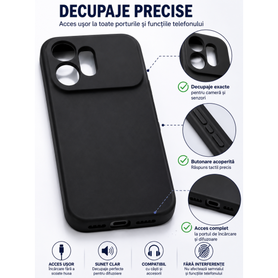 Husa Soft Touch, slim, ALC Mobile, anti soc, compatibila cu Honor 600 5G, Negru Tpu