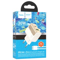 Incarcator Retea Hoco CS73A, PD30W, QC3.0, USB-C + USB, Cablu USB-C 1m, Fast Charge, Alb Incarcator Retea Hoco CS73A, PD30W, QC3.0, USB-C + USB, Cablu USB-C 1m, Fast Charge, Alb