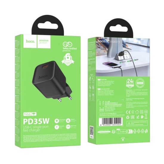 Incarcator Retea Hoco N66, PD35W, USB-C, Fast Charge, Compact, Alb