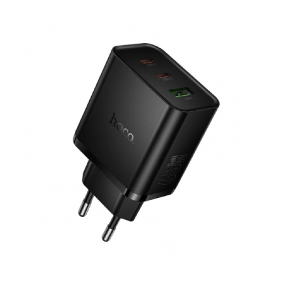 Incarcator Retea Hoco N75, GaN 65W, PD, QC3.0, 2x USB-C + USB, Fast Charge, Negru