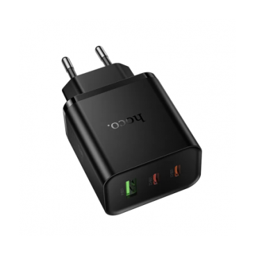 Incarcator Retea Hoco N75, GaN 65W, PD, QC3.0, 2x USB-C + USB, Fast Charge, Negru