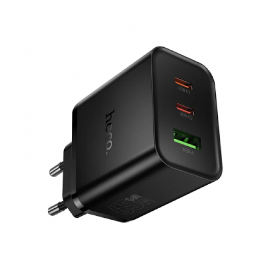 Incarcator Retea Hoco N75, GaN 65W, PD, QC3.0, 2x USB-C + USB, Fast Charge, Negru