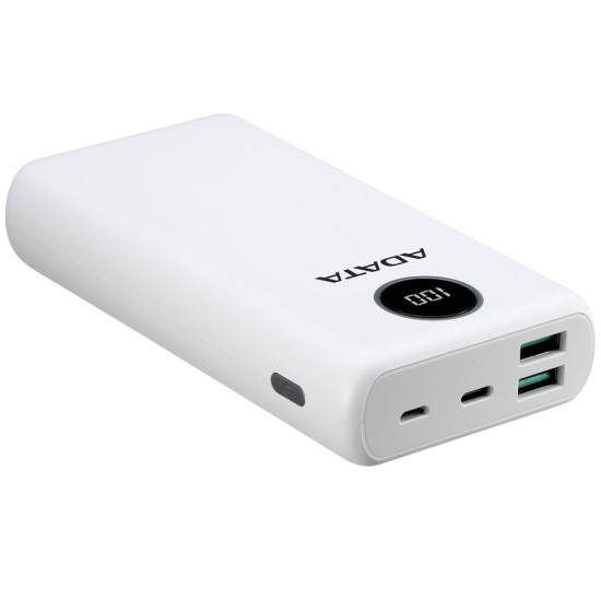 Acumulator extern 2 x USB, Type-C, Quick Charge 3.0, PD 18W, 3A, 20000mAh, Digital Display - Adata (AP20000QCD-DGT-CWH) - White Acumulator extern 2 x USB, Type-C, Quick Charge 3.0, PD 18W, 3A, 20000mAh, Digital Display - Adata (AP20000QCD-DGT-CWH) - White