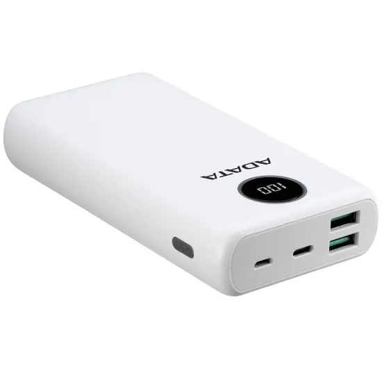 Acumulator extern 2 x USB, Type-C, Quick Charge 3.0, PD 18W, 3A, 20000mAh, Digital Display - Adata (AP20000QCD-DGT-CWH) - White Acumulator extern 2 x USB, Type-C, Quick Charge 3.0, PD 18W, 3A, 20000mAh, Digital Display - Adata (AP20000QCD-DGT-CWH) - White