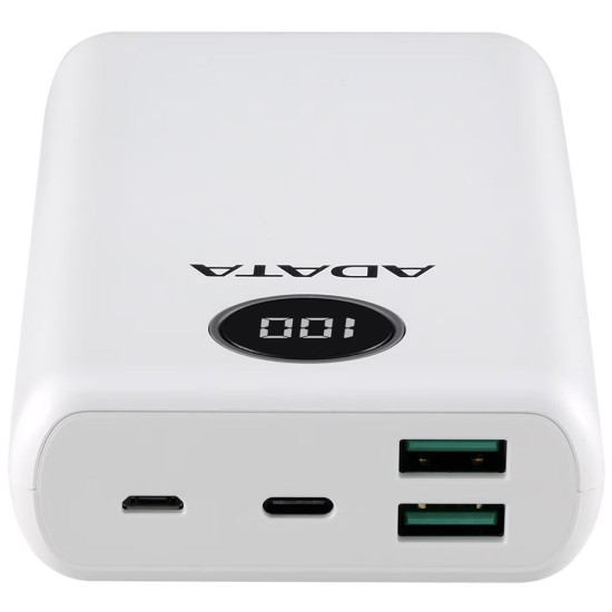 Acumulator extern 2 x USB, Type-C, Quick Charge 3.0, PD 18W, 3A, 20000mAh, Digital Display - Adata (AP20000QCD-DGT-CWH) - White Acumulator extern 2 x USB, Type-C, Quick Charge 3.0, PD 18W, 3A, 20000mAh, Digital Display - Adata (AP20000QCD-DGT-CWH) - White