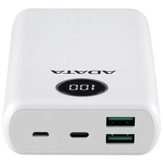 Acumulator extern 2 x USB, Type-C, Quick Charge 3.0, PD 18W, 3A, 20000mAh, Digital Display - Adata (AP20000QCD-DGT-CWH) - White Acumulator extern 2 x USB, Type-C, Quick Charge 3.0, PD 18W, 3A, 20000mAh, Digital Display - Adata (AP20000QCD-DGT-CWH) - White