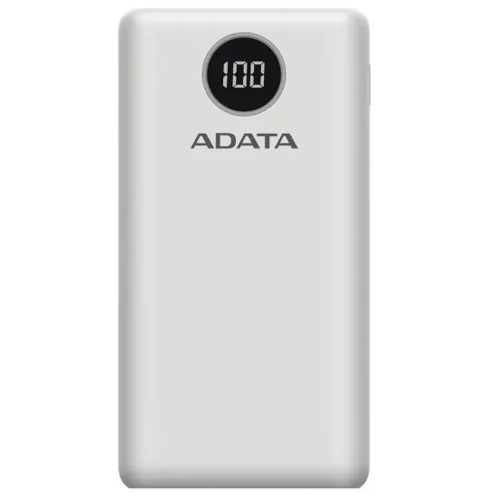 Acumulator extern 2 x USB, Type-C, Quick Charge 3.0, PD 18W, 3A, 20000mAh, Digital Display - Adata (AP20000QCD-DGT-CWH) - White Acumulator extern 2 x USB, Type-C, Quick Charge 3.0, PD 18W, 3A, 20000mAh, Digital Display - Adata (AP20000QCD-DGT-CWH) - White