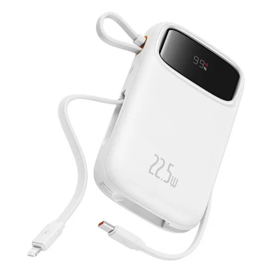 Acumulator Extern 2x Lightning, 3x Type-C, 2x USB, 22.5W, 10000mAh + Cablu Type-C, 30cm - Baseus Qpow Pro+ (P10055003223-00) - White Acumulator Extern 2x Lightning, 3x Type-C, 2x USB, 22.5W, 10000mAh + Cablu Type-C, 30cm - Baseus Qpow Pro+ (P10055003223-00) - White