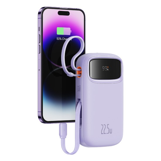 Acumulator Extern 2x Lightning, 3x Type-C, 2x USB, 22.5W, 20000mAh + Cablu Type-C, 30cm - Baseus Qpow Pro+ (P10055002513-00) - Purple Acumulator Extern 2x Lightning, 3x Type-C, 2x USB, 22.5W, 20000mAh + Cablu Type-C, 30cm - Baseus Qpow Pro+ (P10055002513-00) - Purple