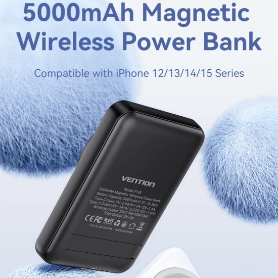Acumulator extern Fast Charging, 2x Type-C, 20W, 5000mAh - Vention (FHSB0) - Black Acumulator extern Fast Charging, 2x Type-C, 20W, 5000mAh - Vention (FHSB0) - Black