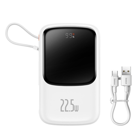 Acumulator Extern Lightning, 2x Type-C, USB, 22.5W, 10000mAh + Cablu Type-C, 3A - Baseus Qpow Pro (PPQD020102) - White Acumulator Extern Lightning, 2x Type-C, USB, 22.5W, 10000mAh + Cablu Type-C, 3A - Baseus Qpow Pro (PPQD020102) - White