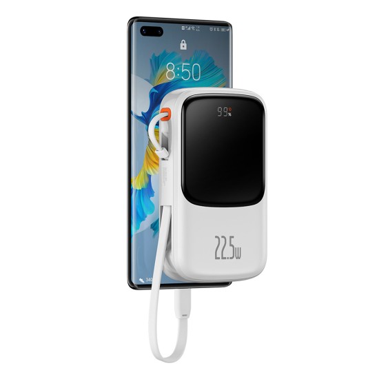 Acumulator Extern Lightning, 2x Type-C, USB, 22.5W, 10000mAh + Cablu Type-C, 3A - Baseus Qpow Pro (PPQD020102) - White Acumulator Extern Lightning, 2x Type-C, USB, 22.5W, 10000mAh + Cablu Type-C, 3A - Baseus Qpow Pro (PPQD020102) - White