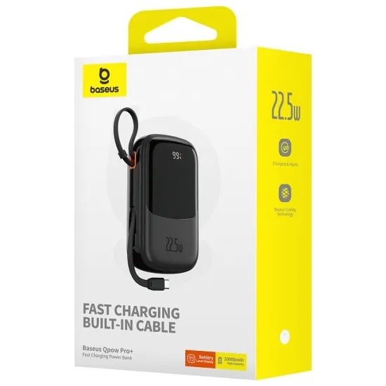 Acumulator Extern Lightning, 2x Type-C, USB, 22.5W, 20000mAh + Cablu Type-C - Baseus Qpow Pro+ (P10067103113-00) - Black Acumulator Extern Lightning, 2x Type-C, USB, 22.5W, 20000mAh + Cablu Type-C - Baseus Qpow Pro+ (P10067103113-00) - Black