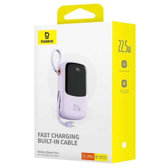 Acumulator Extern Lightning, 2x Type-C, USB, 22.5W, 20000mAh + Cablu Type-C - Baseus Qpow Pro+ (P10067103513-00) - Purple Acumulator Extern Lightning, 2x Type-C, USB, 22.5W, 20000mAh + Cablu Type-C - Baseus Qpow Pro+ (P10067103513-00) - Purple