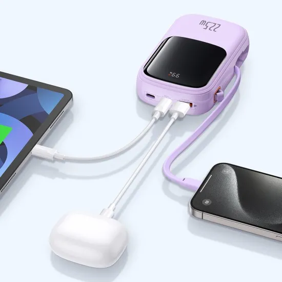 Acumulator Extern Lightning, 2x Type-C, USB, 22.5W, 20000mAh + Cablu Type-C - Baseus Qpow Pro+ (P10067103513-00) - Purple Acumulator Extern Lightning, 2x Type-C, USB, 22.5W, 20000mAh + Cablu Type-C - Baseus Qpow Pro+ (P10067103513-00) - Purple